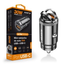 Chytrá mini nabíječka do auta ALIGATOR Power Delivery 30W, USB-C + USB-A