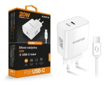 Chytrá síťová nabíječka ALIGATOR Power Delivery 20W, USB-C/USB-C kabel, bílá
