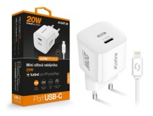 Chytrá mini síťová nabíječka ALIGATOR Power Delivery 20W, USB-C kabel pro iPhone/iPad, bílá